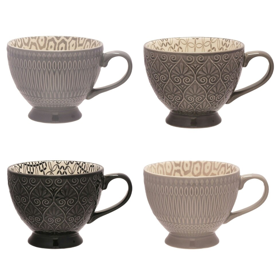 image 1 of Set of 4 Tea Cups Multi | Blue, Grey, Black