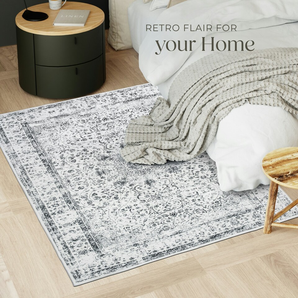 image 1 of Washable Rug Aliya - different sizes, oriental pattern, non-slip underside, non-allergenic short pile Grey | 170 x 120 cm