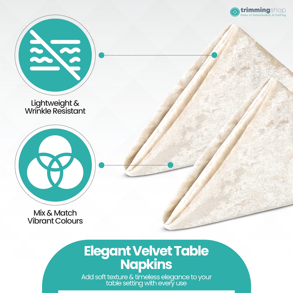 image 1 of Square Crushed Velvet Napkins, Cloth with Hemmed Edges Napkins - 20 Inch