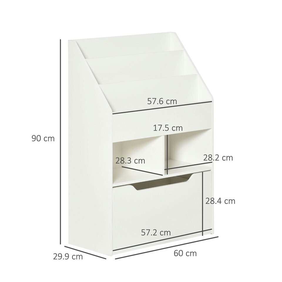 image 1 of HOMCOM Kids Bookcase, Toy Box w/ Storage Drawer, Wheels for Bedroom - Grey