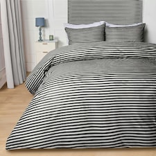OHS Stripe Embossed Soft Cosy Plush Plump Duvet Cover and Pillowcase Bedding Set Black | Black/Off White | King