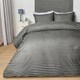 image 1 of OHS Stripe Embossed Soft Cosy Plush Plump Duvet Cover and Pillowcase Bedding Set Black | Black/Off White | King