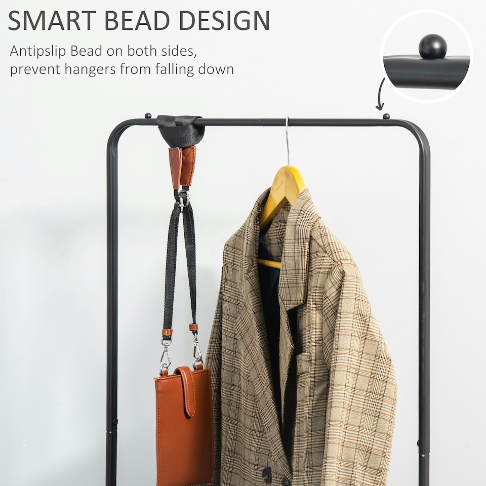 image 1 of HOMCOM Metal Clothes Rack with Shoe Stand, Clothing Rail on Wheels w/ 2 Basket