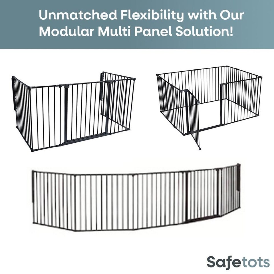 image 1 of Safetots Premium Multi Panel Room Divider, up to 154cm Wide, Grey, 70cm Tall, Flexible Barrier with Door for Baby and Toddler | Grey