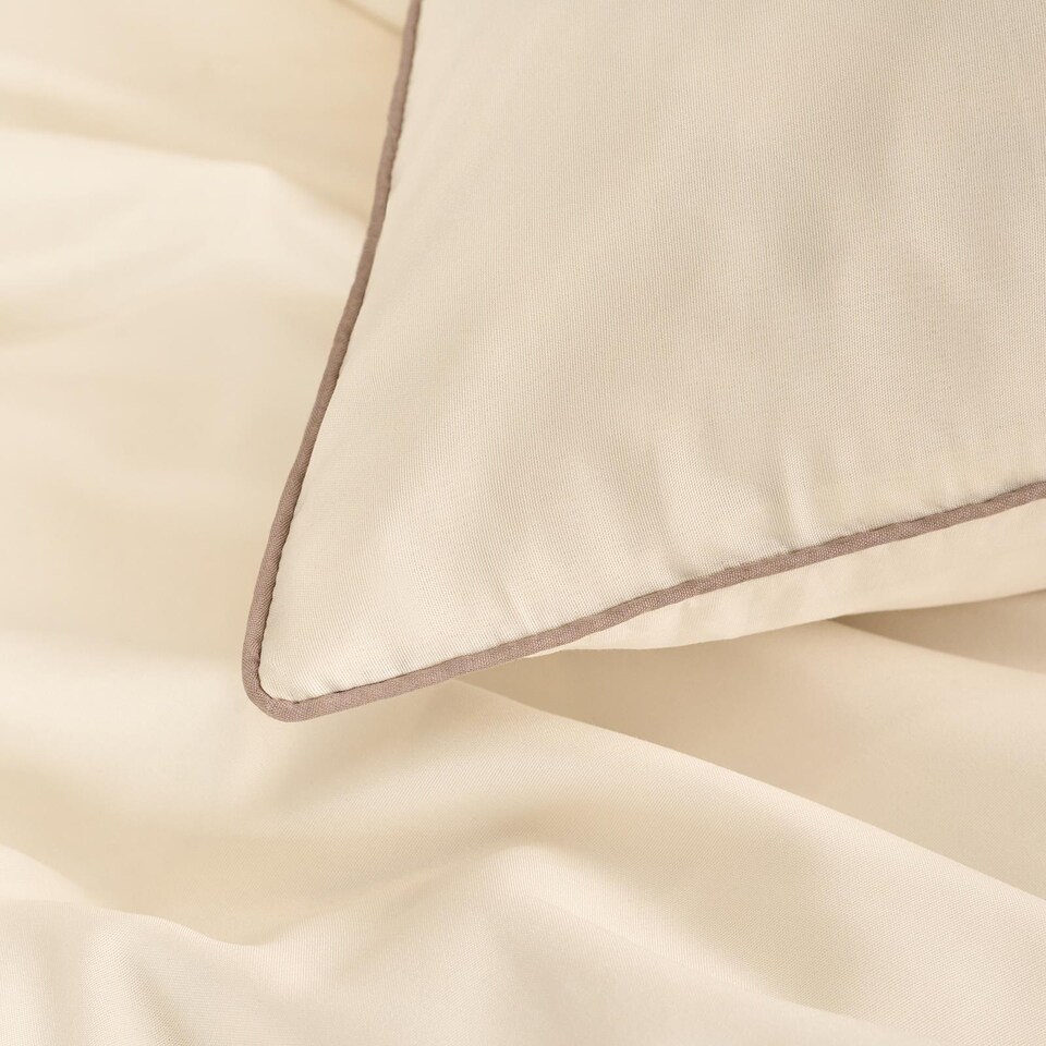 image 1 of OHS Piped Edge Bedding Set Soft Duvet Cover with Pillowcase | Cream | Natural/Ivory | Double
