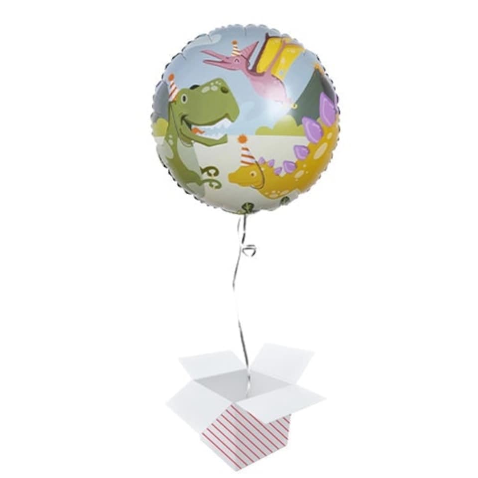 Dinosaur Fun Party Round Foil Helium Balloon - Inflated Balloon in a Box