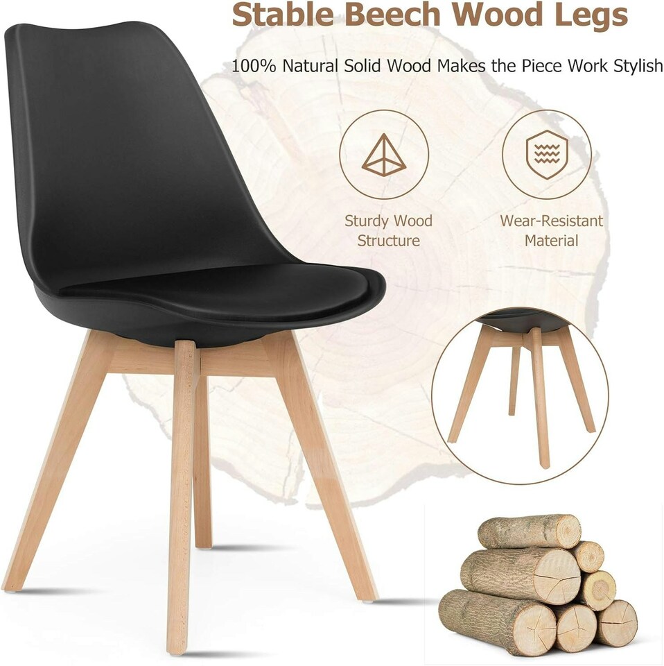 image 1 of Set of 2 Scandinavian Dining Chairs with Leather Cushions Solid Wood Legs | Black