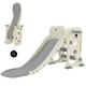 image 1 of AIYAPLAY Foldable Kids Slide with Climber, Basketball Hoop, Cream White