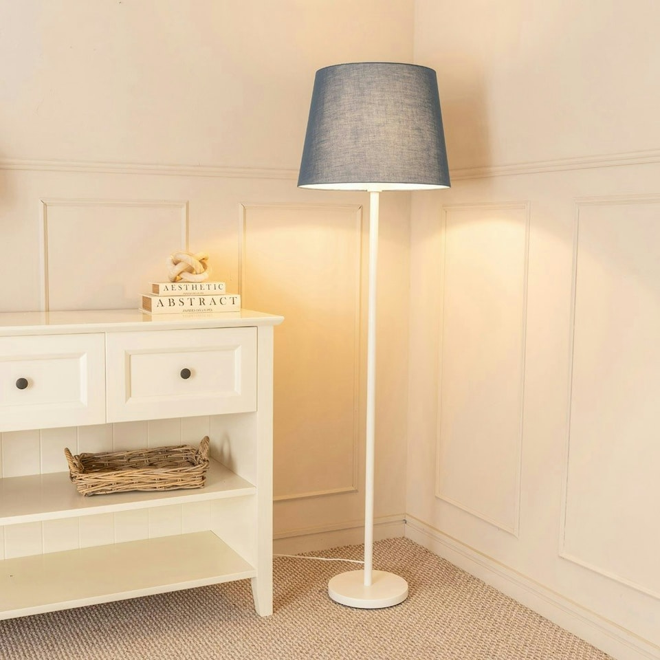 image 1 of ValueLights Charlie White Floor Lamp Grey Taper Shade 