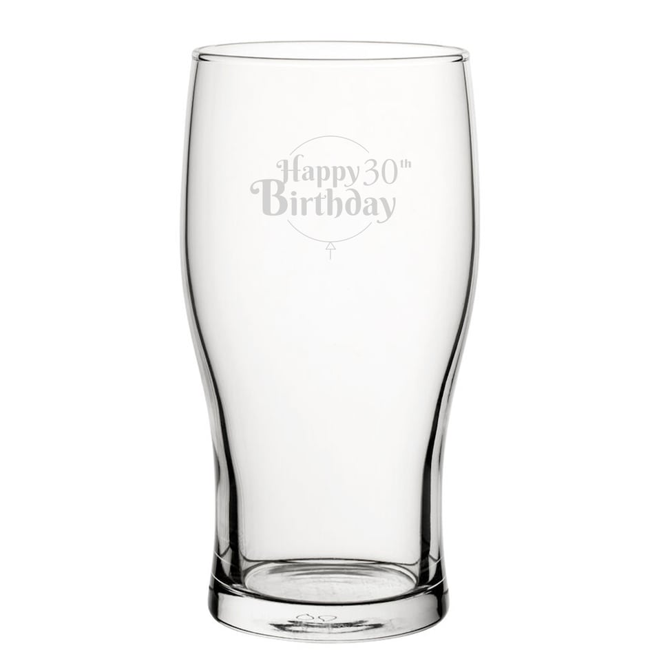 image 1 of Personalised Happy 30th Birthday Balloon Design Tulip Pint Glass