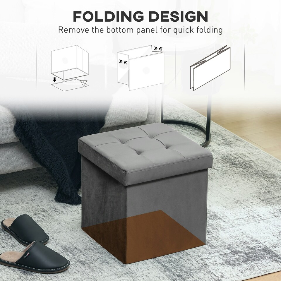 image 1 of HOMCOM Foldable Sherpa Fleece Storage Ottoman, 38 x 38 x 38 cm Grey
