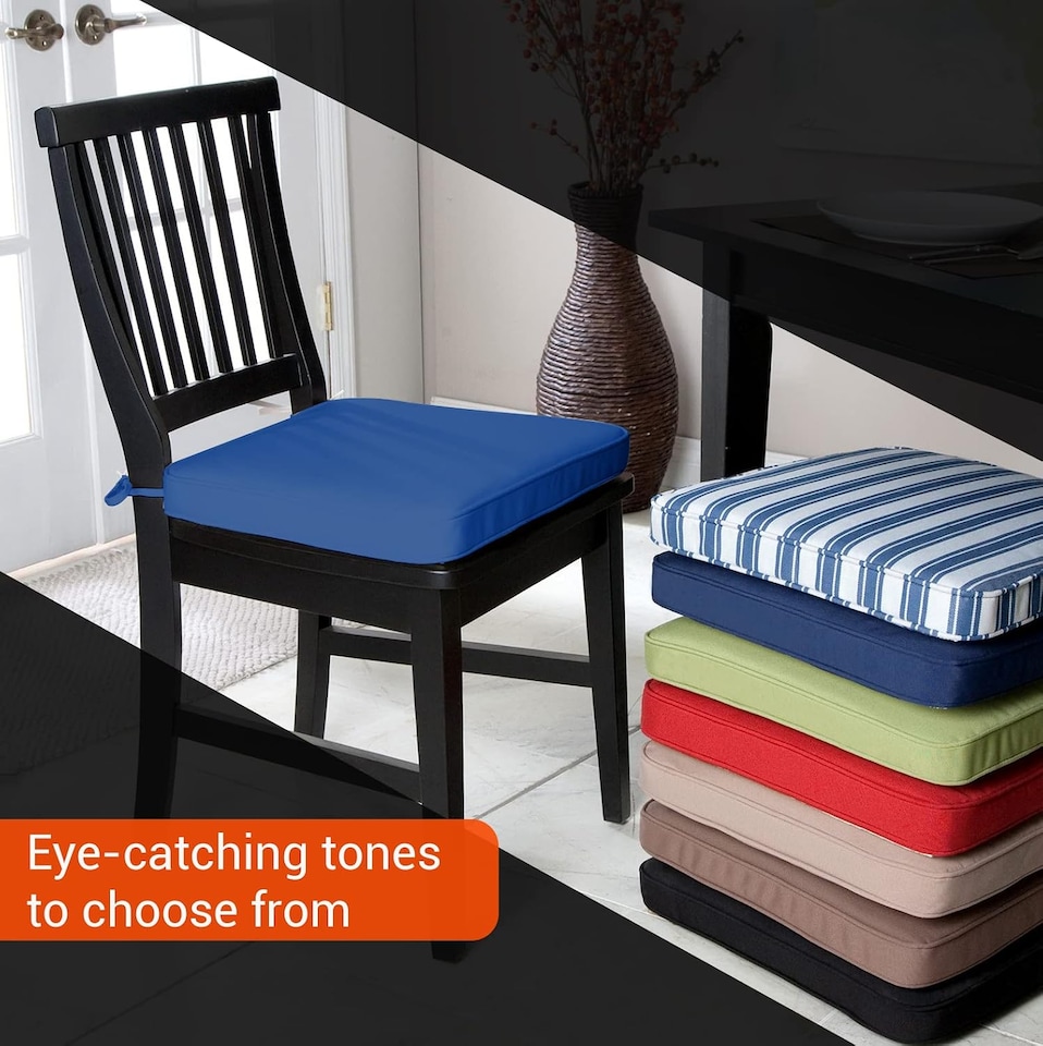 image 1 of Water Resistant Chair Cushions with Ties | Indoor & Outdoor Seat Pads | 44cm x 50cm | Blue | (Pack of 1)