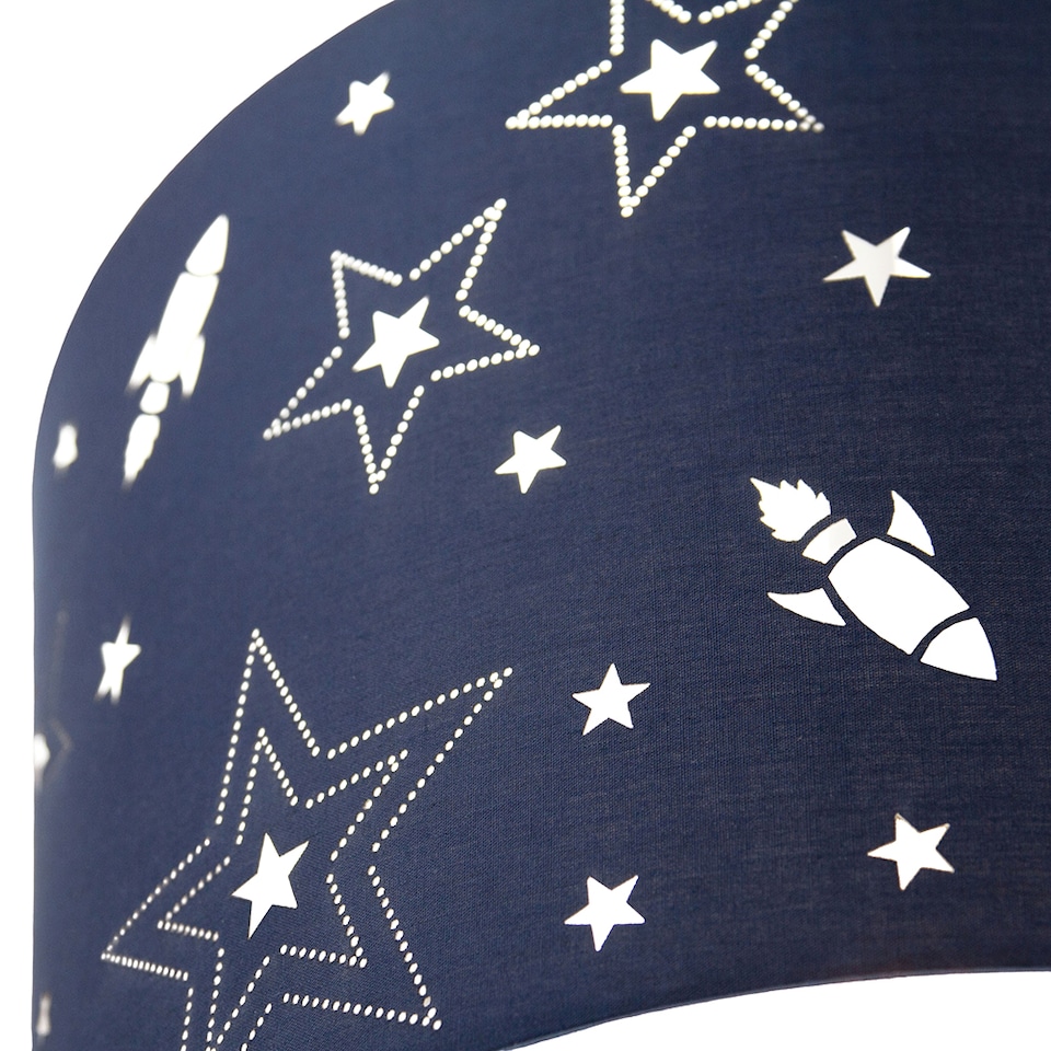 image 1 of Fun Rockets and Stars Childrens-Kids Blue Cotton Bedroom Pendant or Lamp Shade | Blue