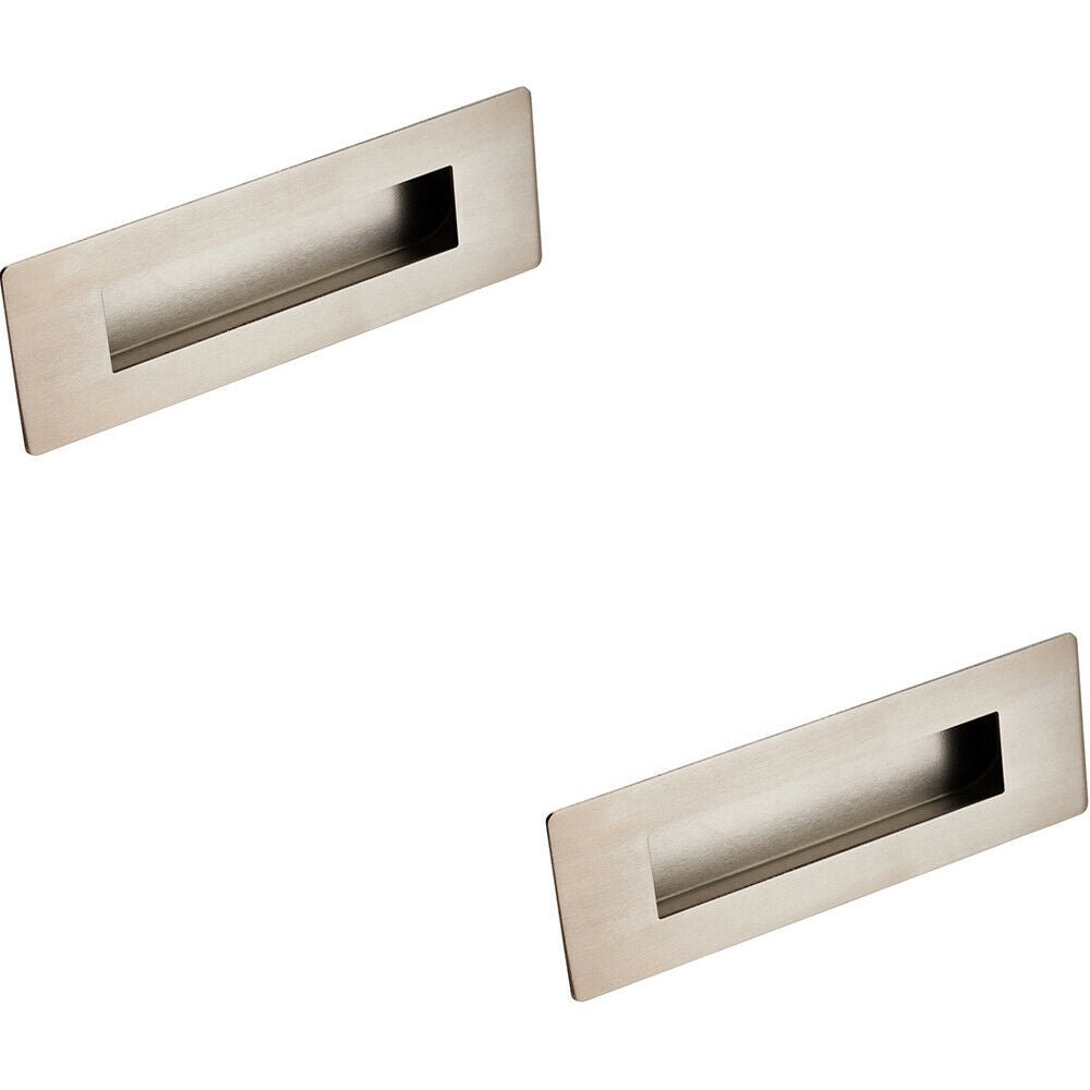 Loops 2x Recessed Sliding Door Flush Pull Handle 180 x 60mm Satin Stainless Steel in Metallics