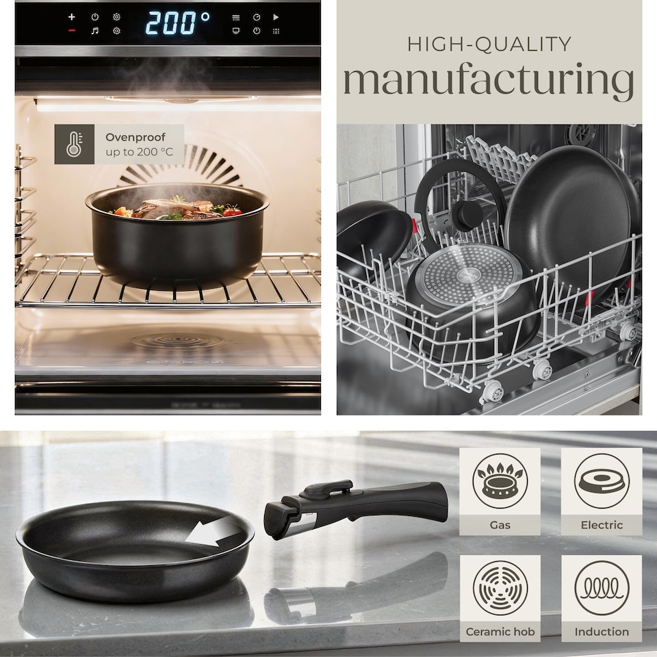 image 1 of Kitchen starter set for 6 people with crockery, pots and more | Black | black/taupe | 1