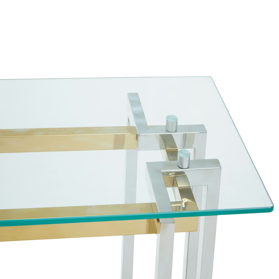 image 1 of Interiors by Premier Glass Top Console Table, Gold and Silver Luxury Console Table, Modern Style Console Table with Glass Top Gold