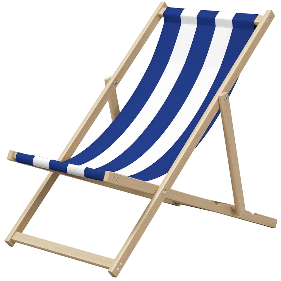 image 1 of Wooden Folding Deck Chair Garden, Beach & Patio Outdoor Chair | Blue
