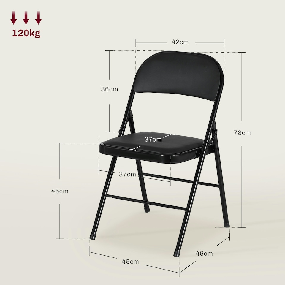 image 1 of HOMCOM 2 Pack Padded Folding Chairs with Cushioned Seat and Metal Frame Black