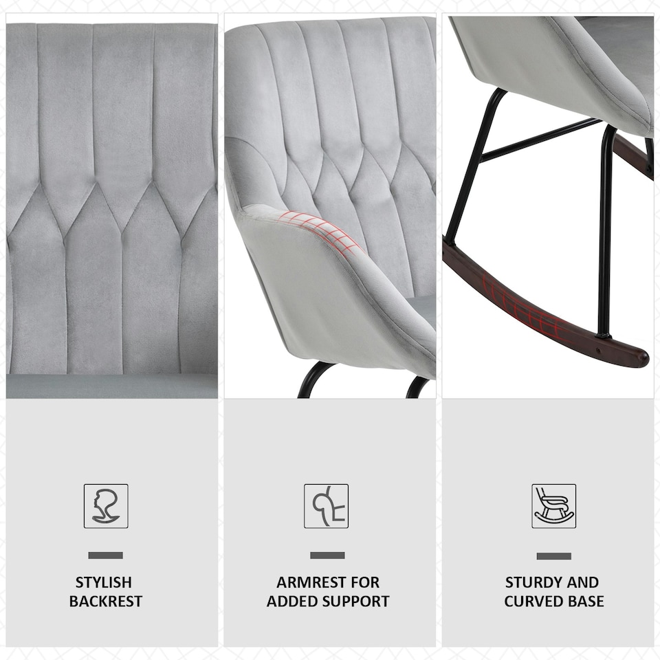 image 1 of HOMCOM Modern Rocking Armchair with Metal Frame, Sponge Padded, Grey