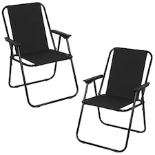 Garden Patio Metal Folding Spring Deck Chairs Camping Beach Picnic Outdoor Seats | Black | 2 x Black