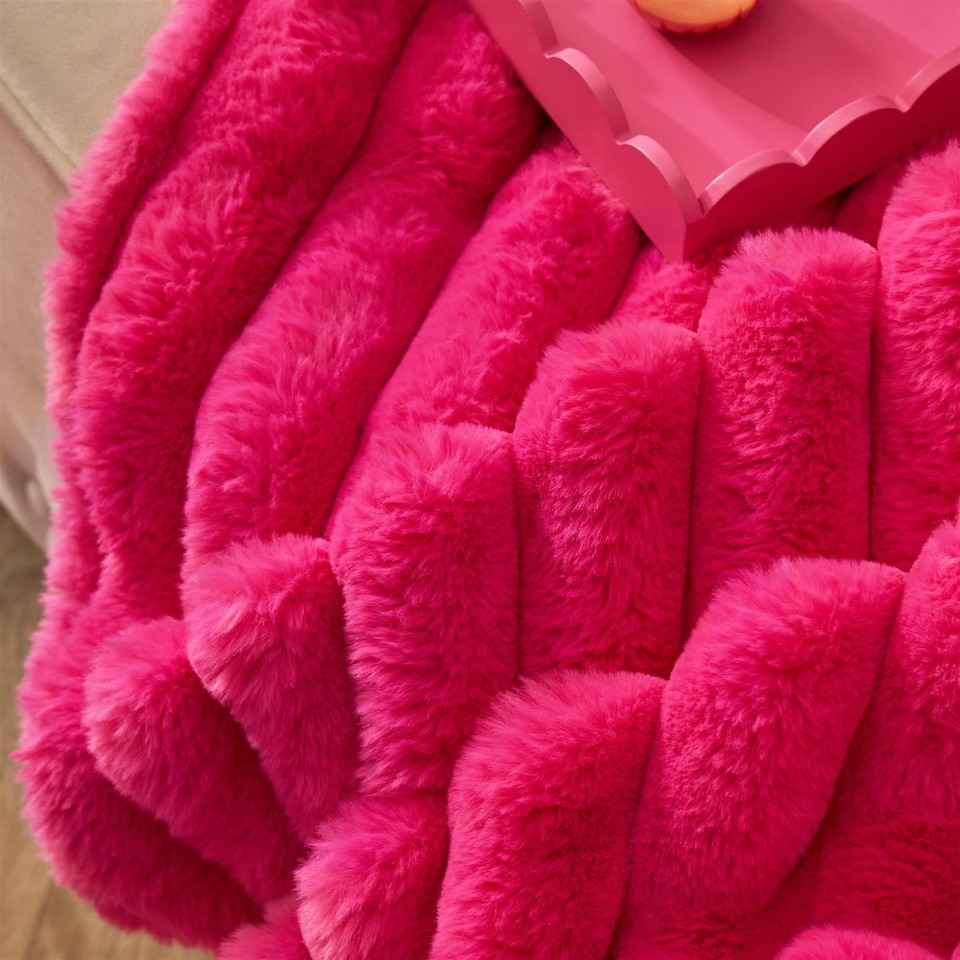 image 1 of OHS Soft Jumbo Faux Fur Ribbed Throw Blanket Pink | Hot Pink