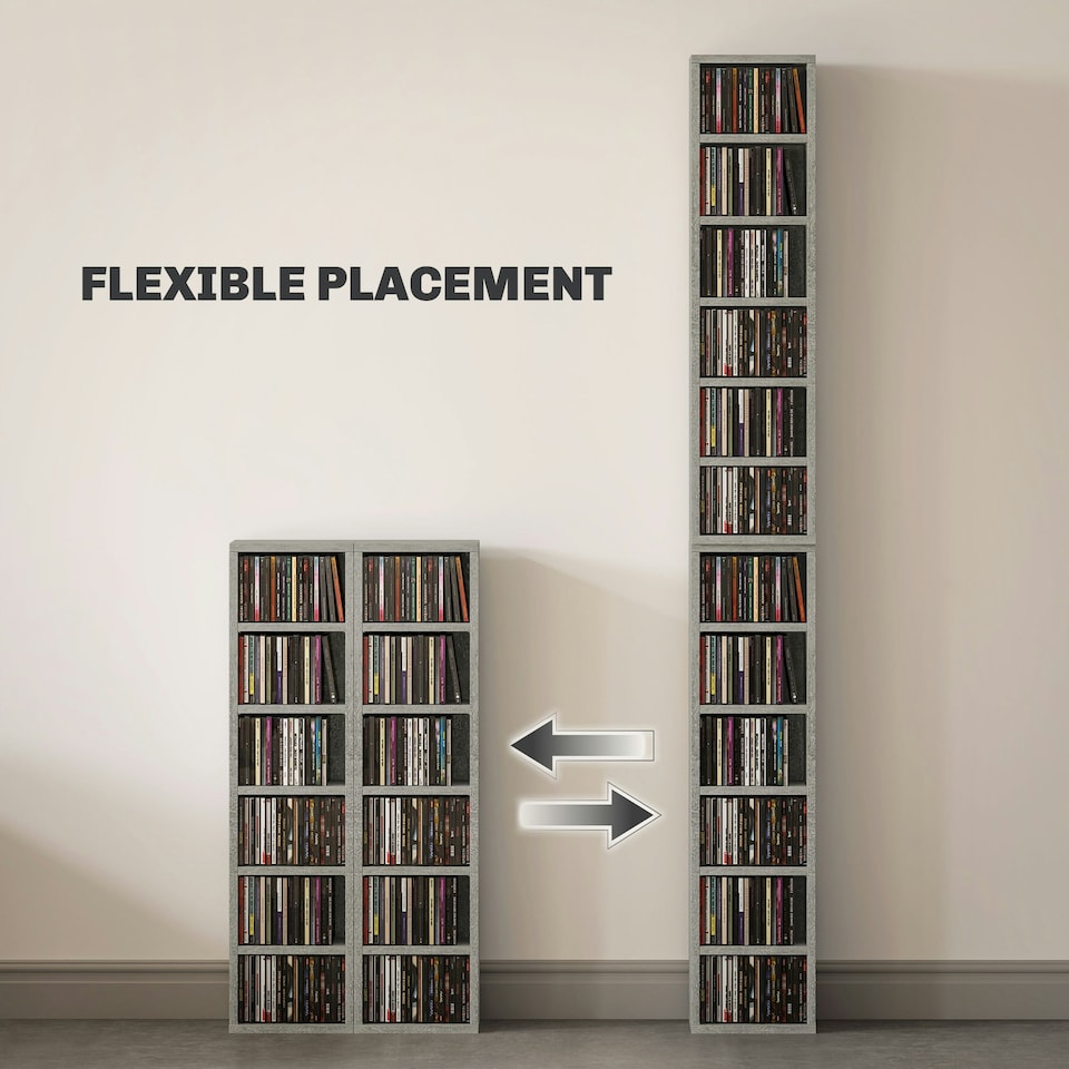 image 1 of HOMCOM Set of 2 CD Storage Units with Adjustable Shelves Cement Grey