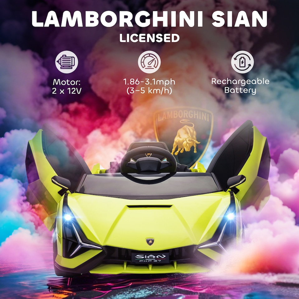 image 1 of HOMCOM Lamborghini SIAN 12V Electric Car for Kids w/ Remote Control