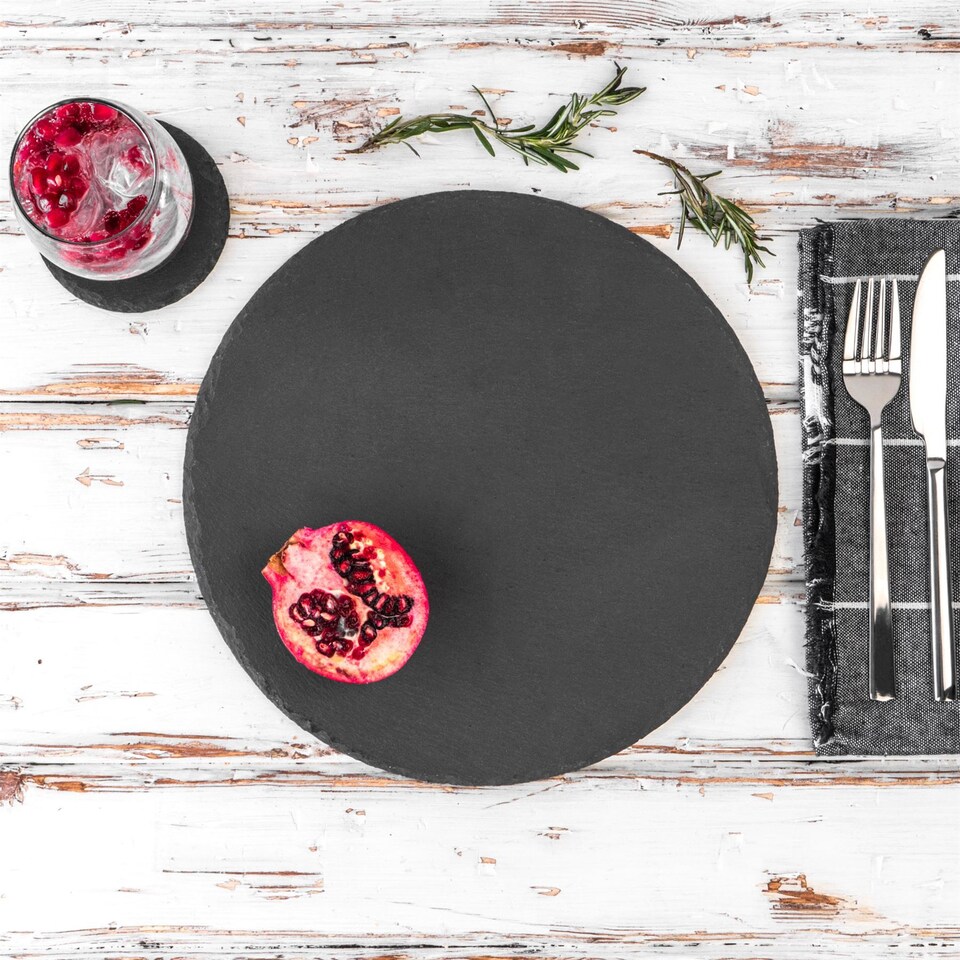 image 1 of Argon Tableware Round Slate Coasters - 10cm - Pack of 6