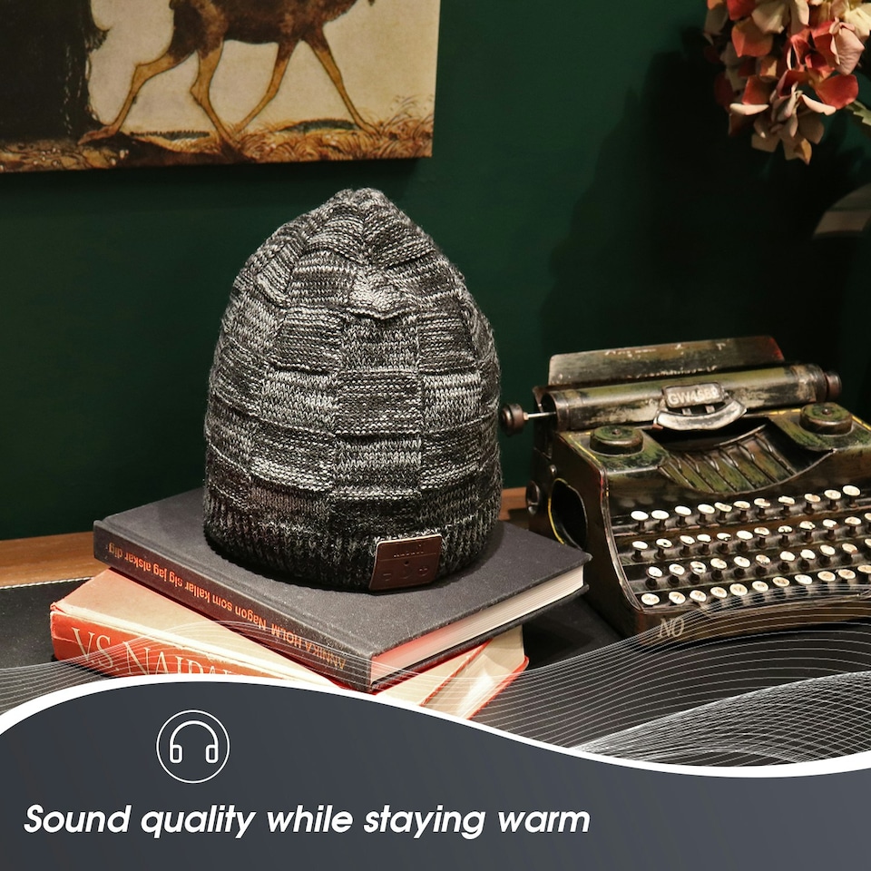 image 1 of Beanie Hat with Bluetooth Speakers Rechargeable with Built-In Microphone for Calls -August EPA25 Grey