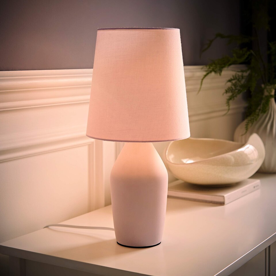 image 1 of ValueLights Arlo Lilac Ceramic Table Lamp with Lilac Shade & Bulb | Purple