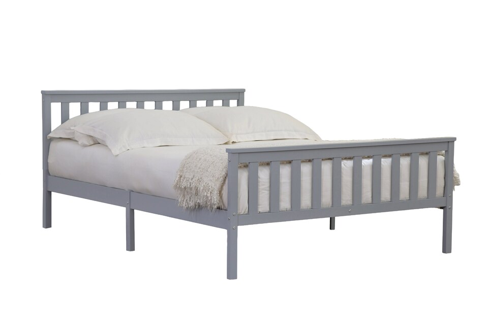image 1 of 5ft King Size Grey finish wood wooden bed frame, pine wood grey wood finish bedstead | Grey | King
