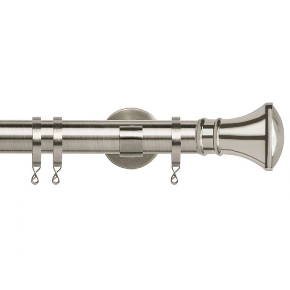 image 1 of 35mm Fixed Length Metal Curtain Pole Set Satin Silver Trumpet Finial 300cm Silver | Silver