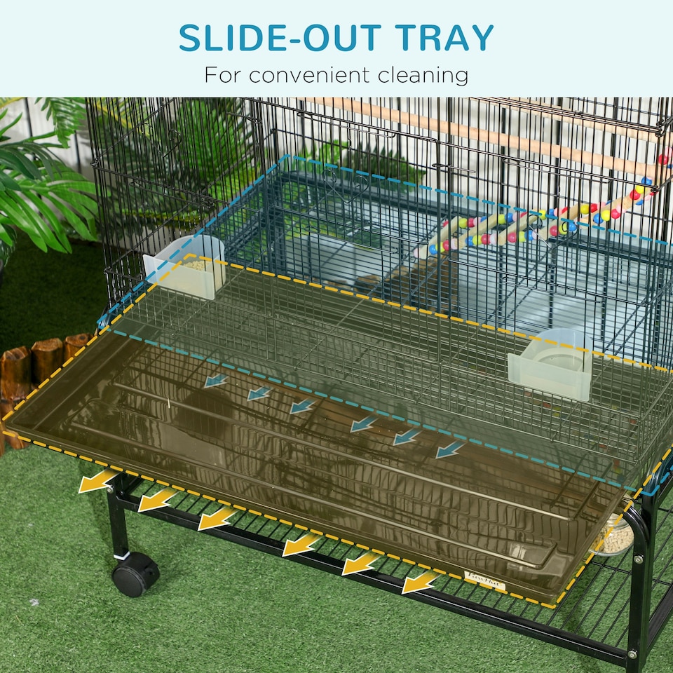 image 1 of PawHut Bird Cage, with Stand, Wheels, Toys, for Budgies, Finches, Parakeets