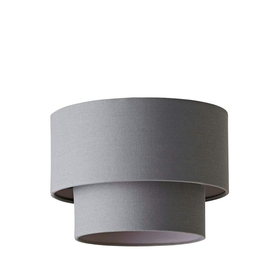 image 1 of ValueLights Jodie Two Tier Grey Linen Drum Lamp Shade and Bulb Grey