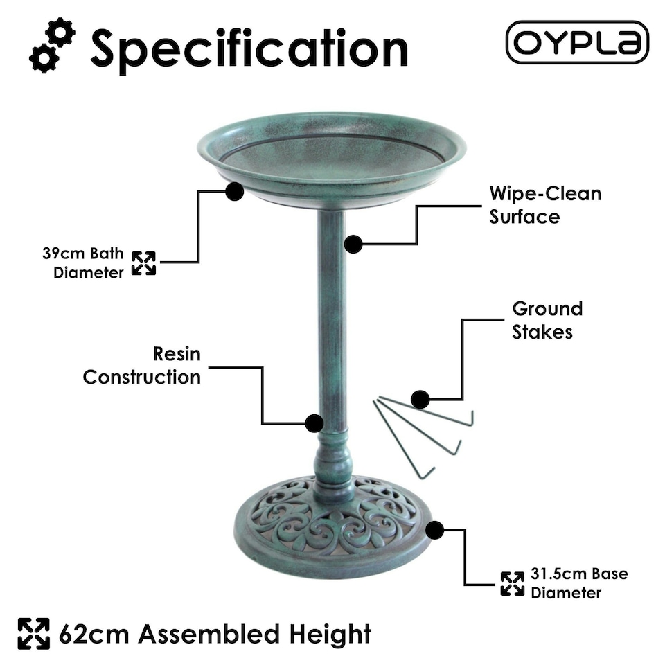 image 1 of Oypla Traditional Ornamental Garden Pedestal Bird Bath Outdoor Water