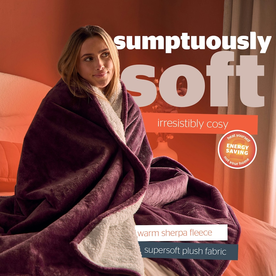 image 1 of Silentnight Heat Genie Self Heating Giant Blanket Purple | Berry