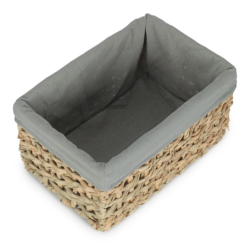 image 1 of Large Thatch Grass Woven Storage Basket with Grey Cotton Lining | Green | Green | L