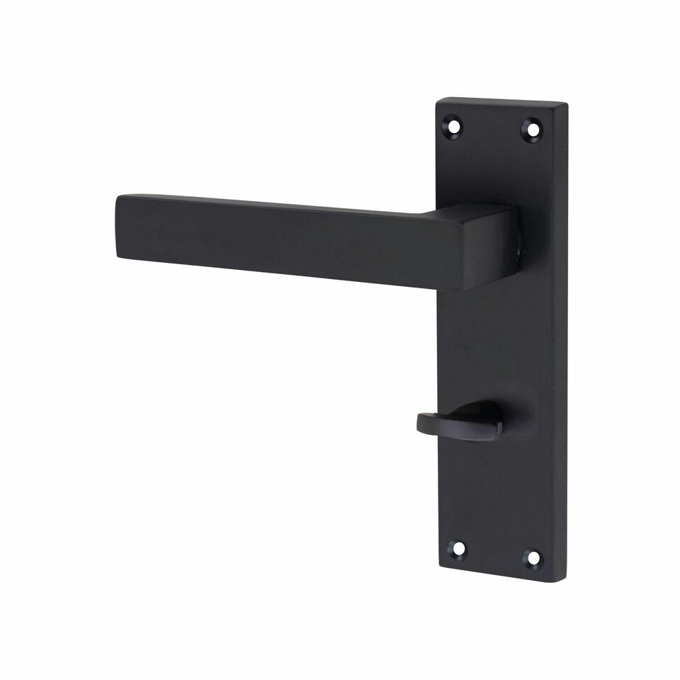 image 1 of Golden Grace Victorian Straight Delta Door Handles Bathroom WC Toilet Complete in Matt Black with (GG) 64mm Bathroom Mortise Lock - 150mm x 40mm Backplate Black