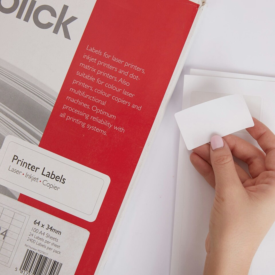 image 1 of Blick Recycled Labels 24 Per Sheet 100 Sheets, 64mm x 34mm, Rectangular, White, 2400 Labels