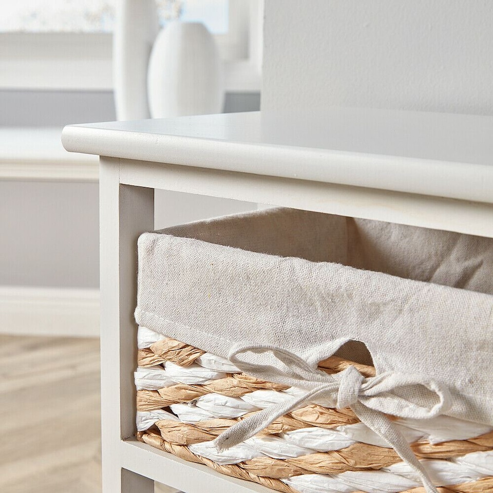 image 1 of Wooden Storage Unit 3 Drawer Wicker Basket Chest Organiser White Fully Assembled