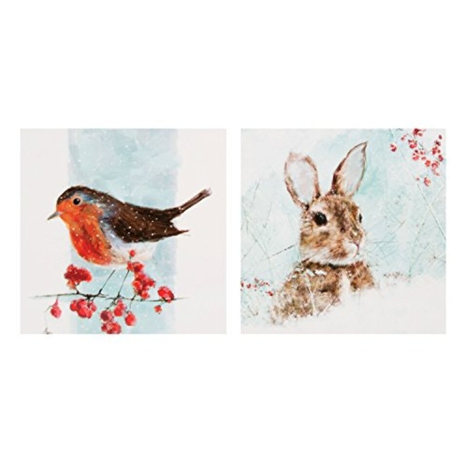 image 1 of Hallmark Christmas Gallery Card Pack "Robin & Bunny" - Pack of 10