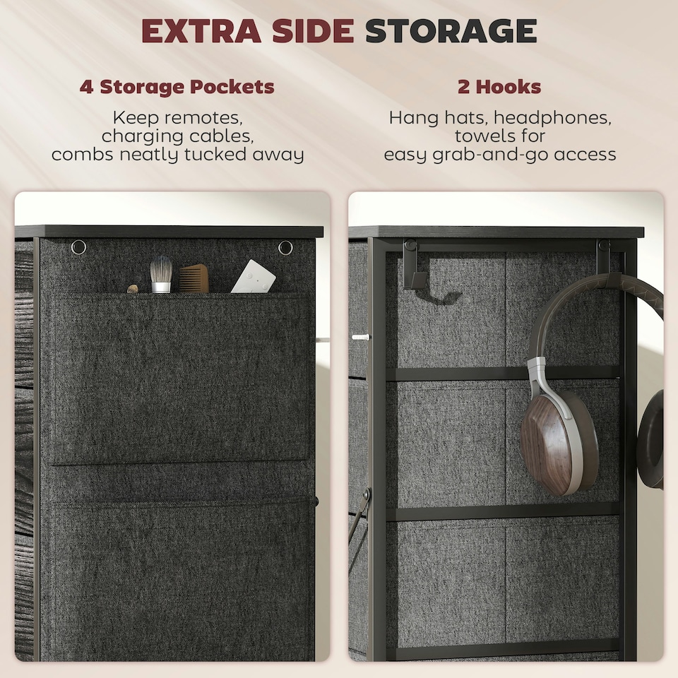 image 1 of HOMCOM Fabric Chest of Drawers, 10 Drawer Dresser for Bedroom, Black | Black