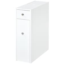 HOMCOM Bathroom Slim Floor Cabinet Narrow Wooden Storage Home Bath Toilet Cupboard Organiser Unit with Drawers White