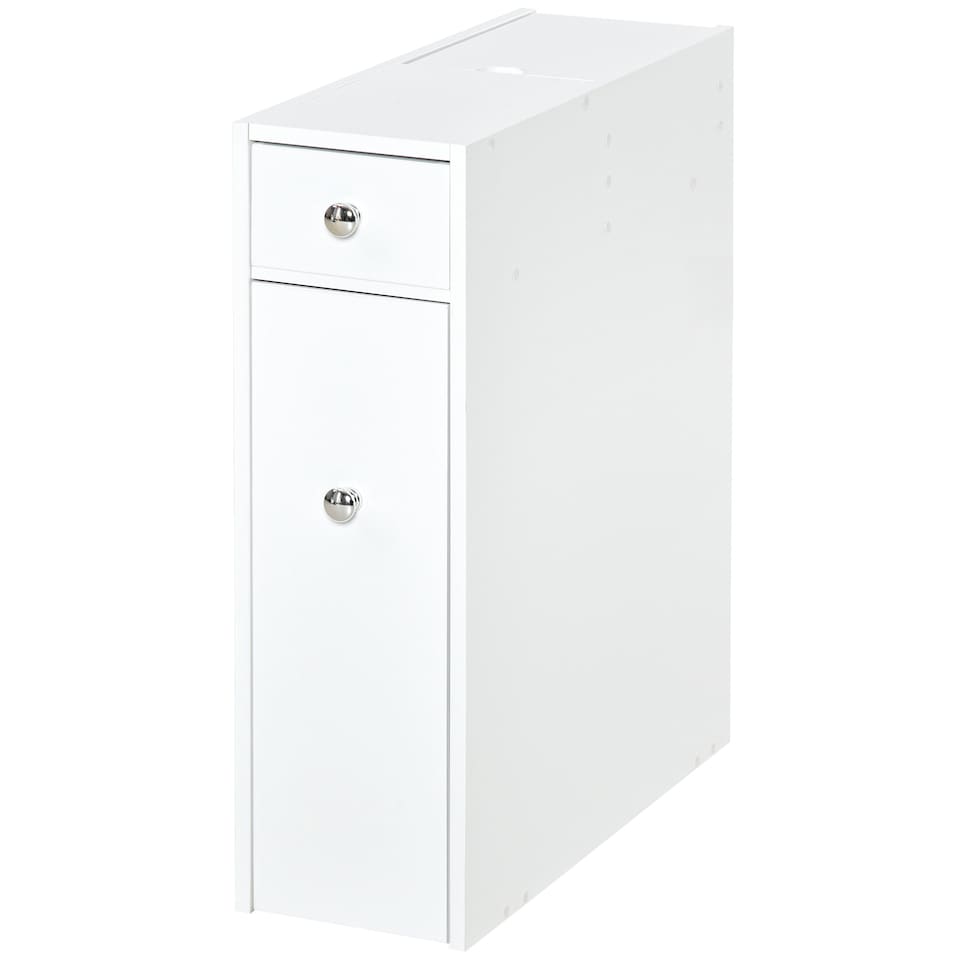 image 1 of HOMCOM Bathroom Slim Floor Cabinet Narrow Wooden Storage Home Bath Toilet Cupboard Organiser Unit with Drawers White