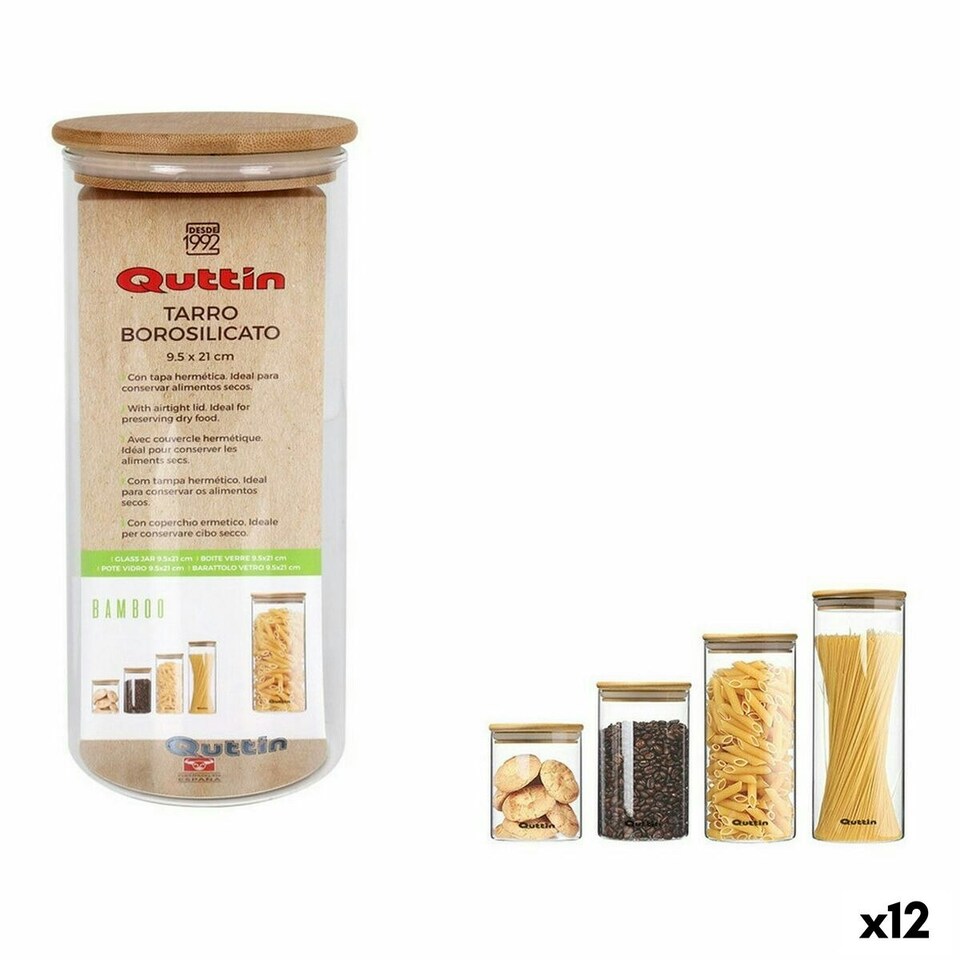 image 1 of Jar Quttin Bamboo Borosilicate Glass Silicone 1,25 L 10,2 x 22,8 cm (12 Units) (9,5 x 21 cm) N/A