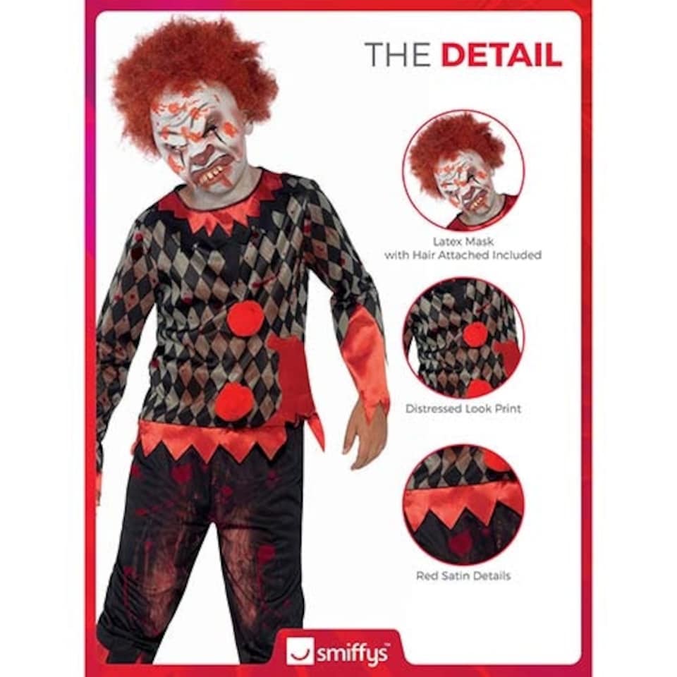 image 1 of Zombie Clown Deluxe Fancy Dress Costume Kids Unisex Large - Age 10-12