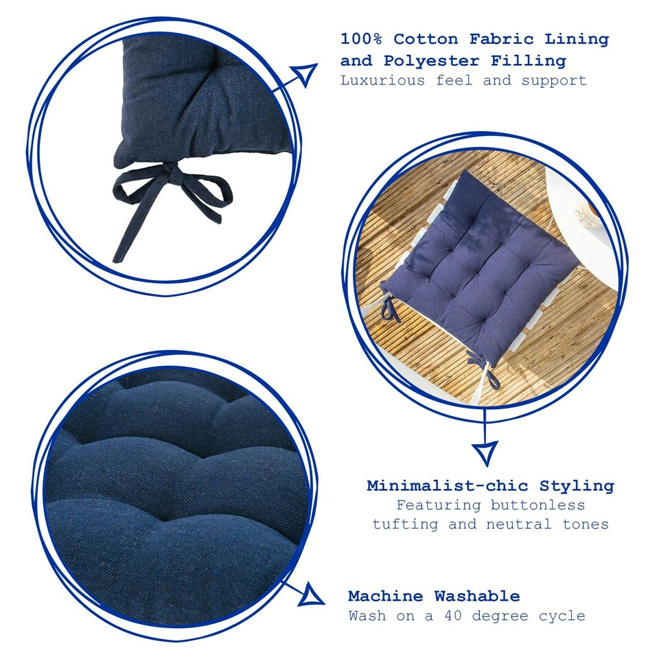 image 1 of Harbour Housewares Square Garden Chair Seat Cushions - Navy - Pack of 6 Blue