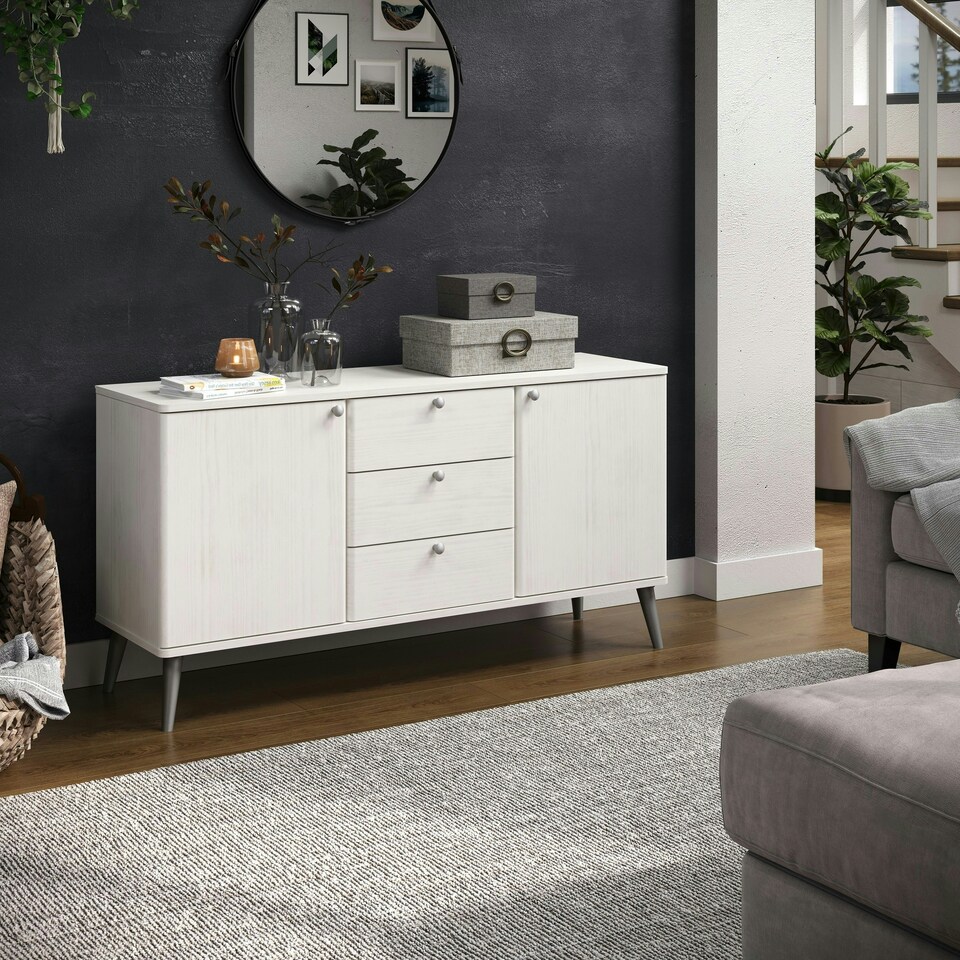 image 1 of Core Products Augusta Curve Sideboard with 2 Doors, 3 Drawers, White H55.2cm x W130.6cm x D43.0cm White
