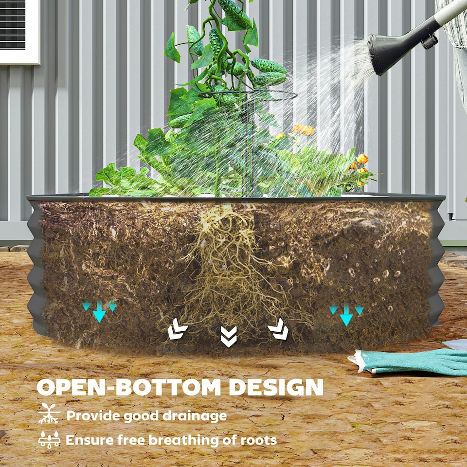 image 1 of Outsunny Set of 2 Raised Beds for Garden with Metal Plant Stakes, Dark Grey 