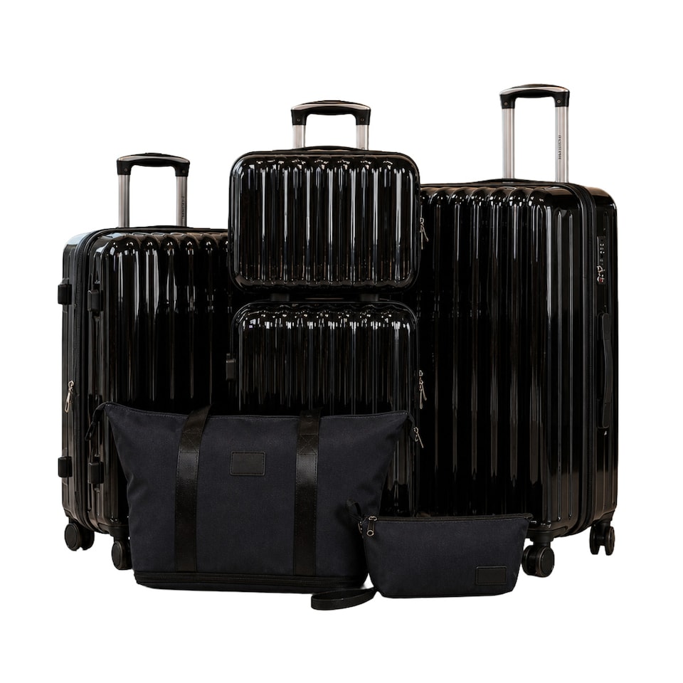 image 1 of Fergana 6 Piece Hard Shell Luggage Set Lightweight Spinner Suitcases TSA Lock Travel Set Gloss Black